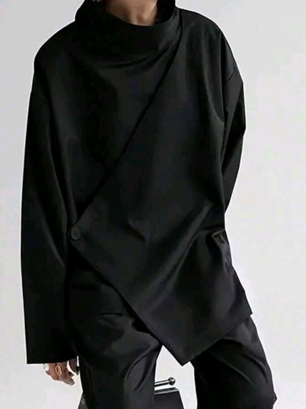 Minimalist Wide Neck Oversided Shirt Jacket - Black (Women: XL)